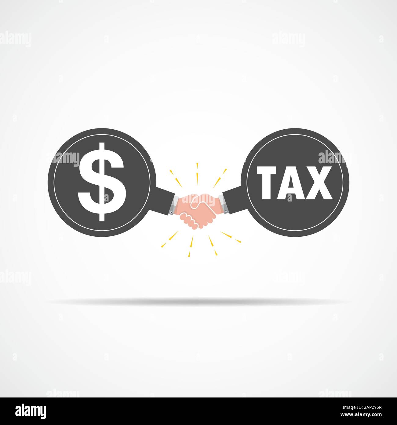 Symbol of handshake between dollar signs and tax. Vector illustration ...