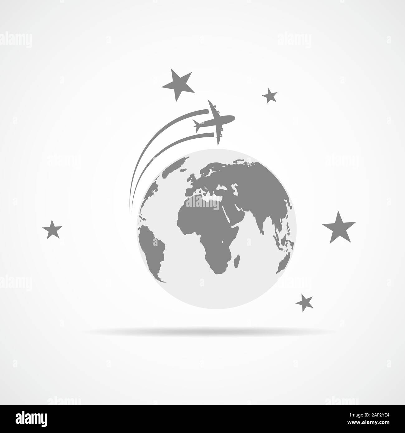 Concept of the air travel. Vector illustration. Airplane flying around ...