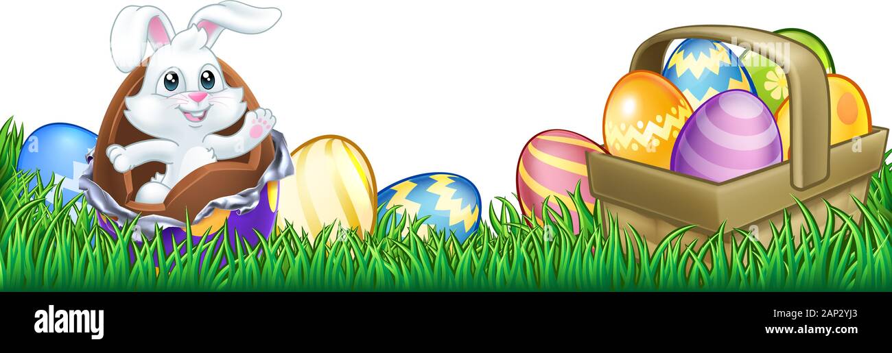 Easter Bunny Rabbit Chocolate Eggs Cartoon Stock Vector