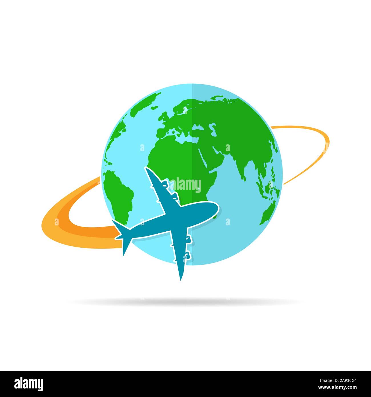Concept of the air travel. Vector illustration. Airplane flying around ...