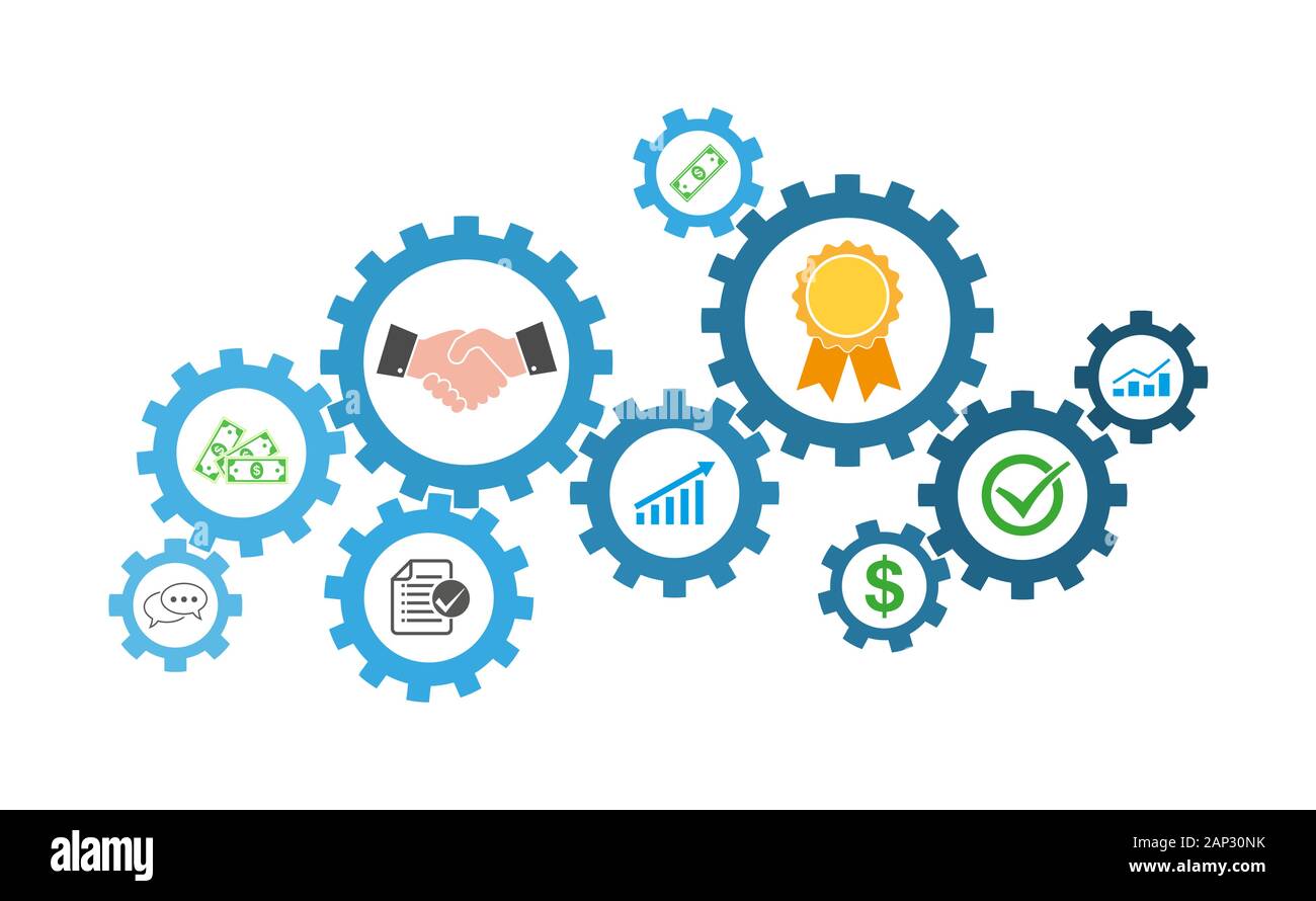 Business icons inside in gears. Vector Illustration. Concept of the ...