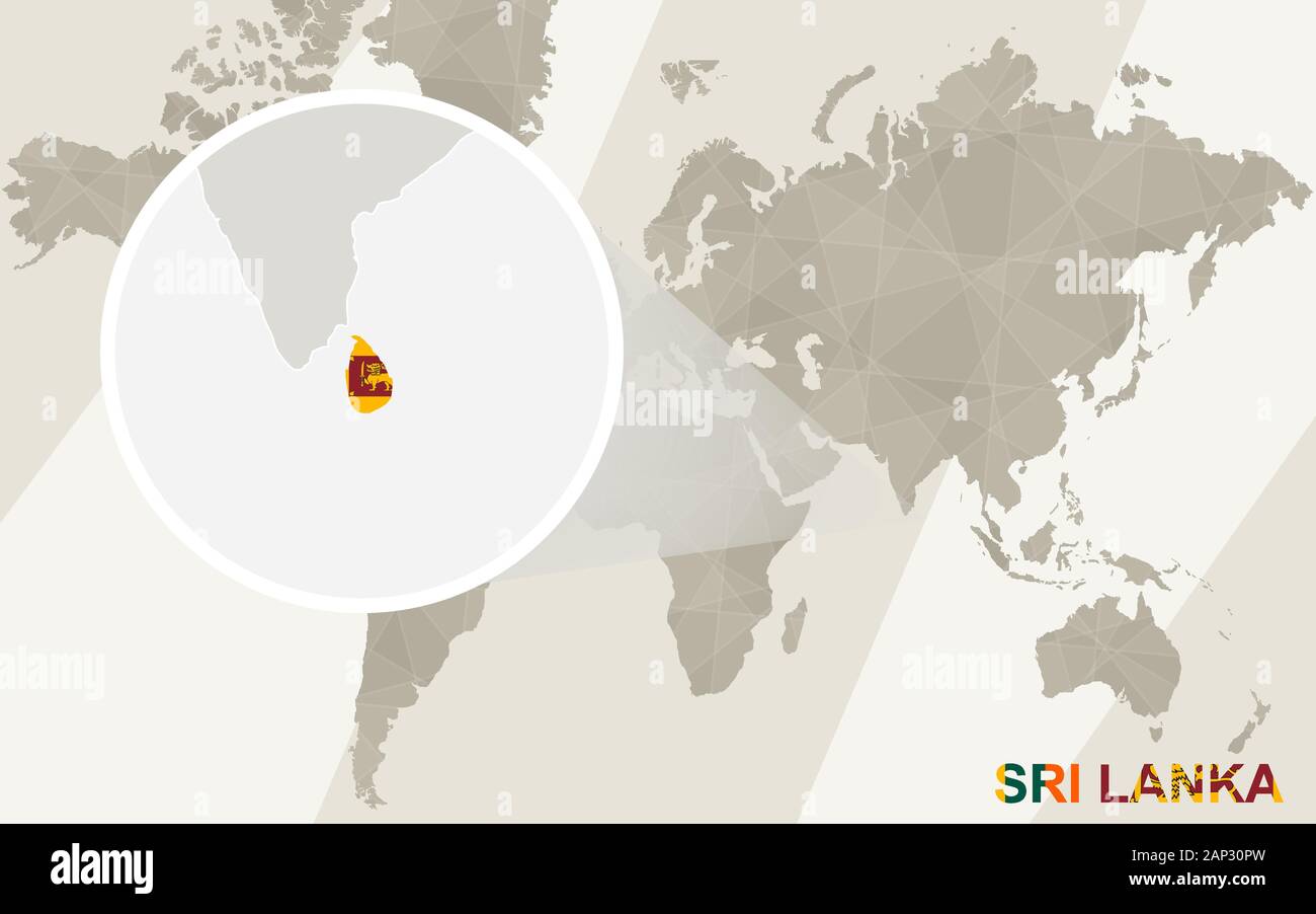 Sri lanka magnified map hi res - Zoom On Sri Lanka Map And Flag World Map 2AP30PW