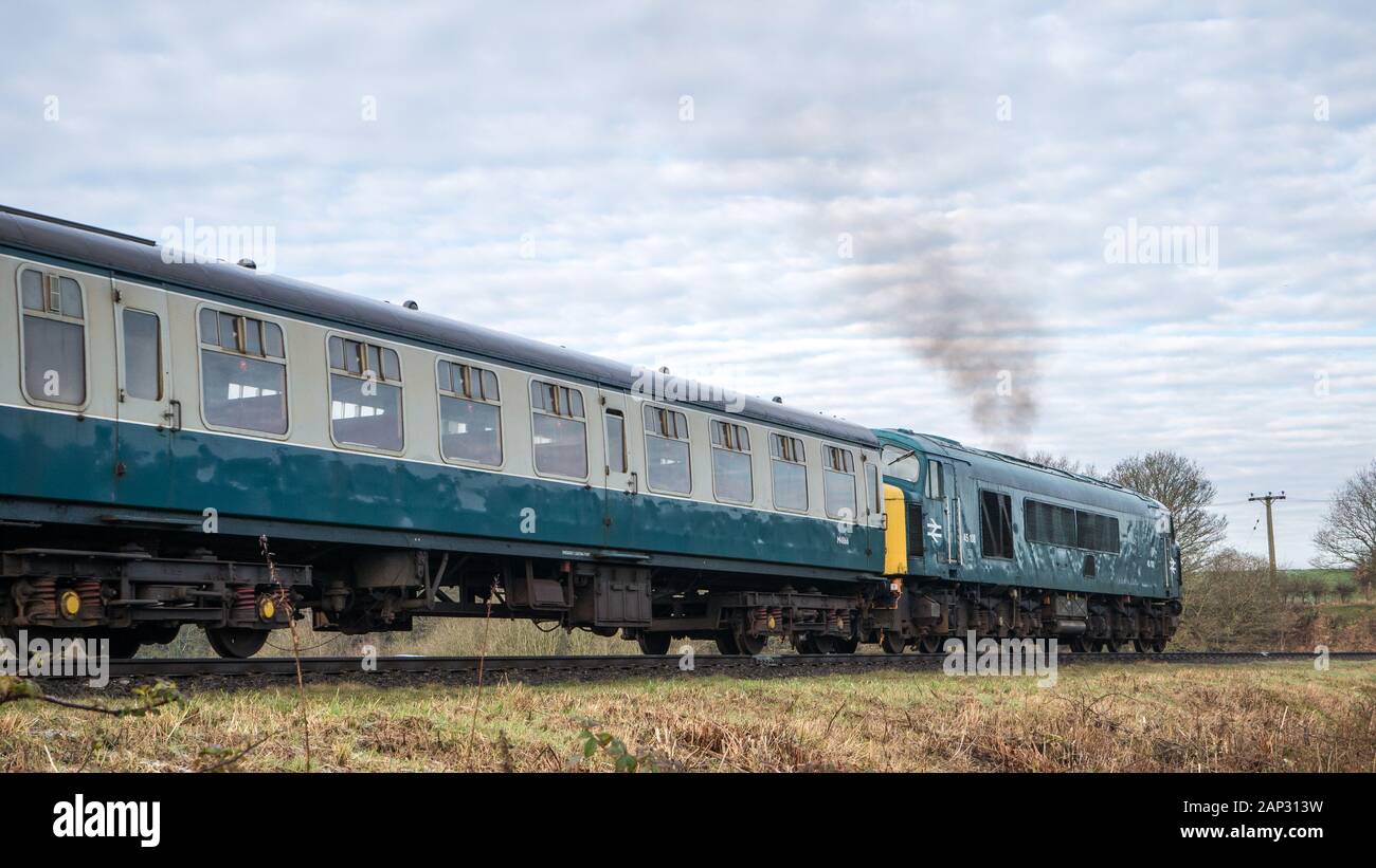 Diesel train in British Rail livery Stock Photo