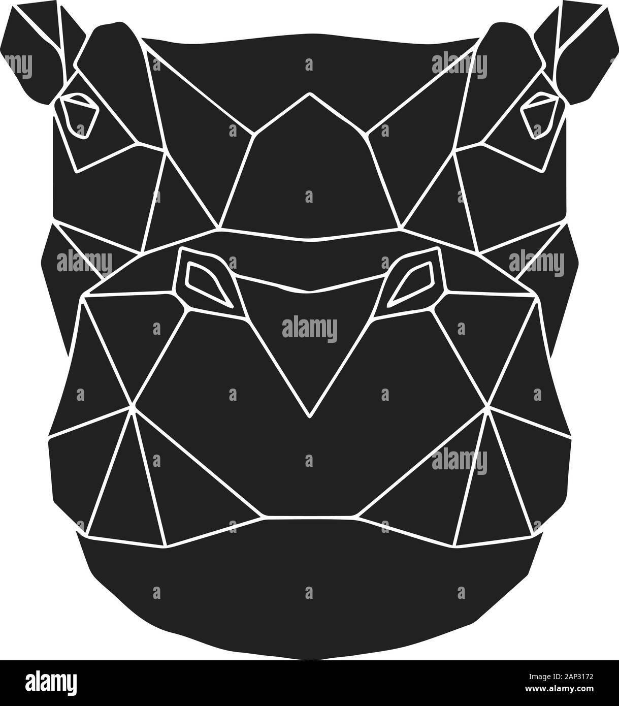 The black geometric head of hippo. Hippopotamus polygonal abstract animal of Africa. Vector illustration. Stock Vector