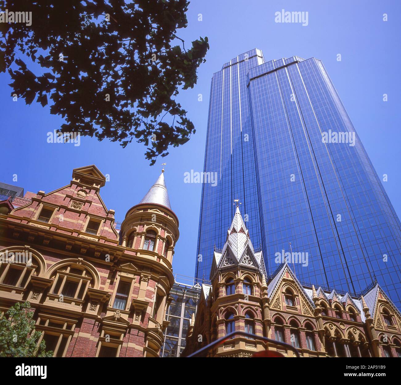 Modern and Neo-gothic architecture, Collins Street, Melbourne, Victoria, Australia Stock Photo