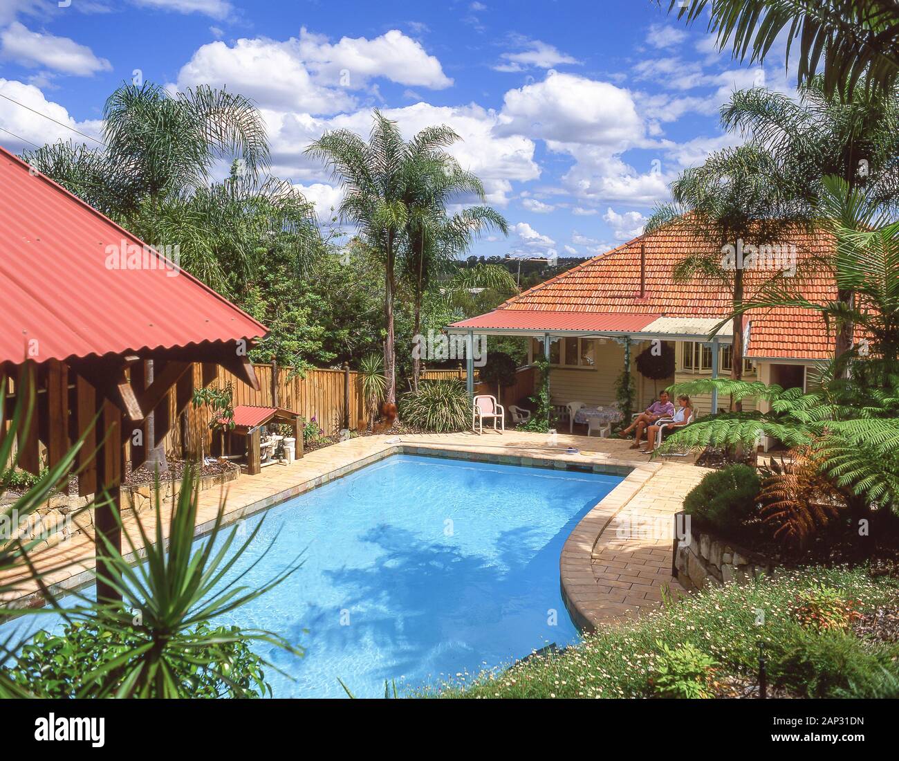 Suburban house with swimming pool, Highgate Hill, Brisbane, Queensland, Australia Stock Photo