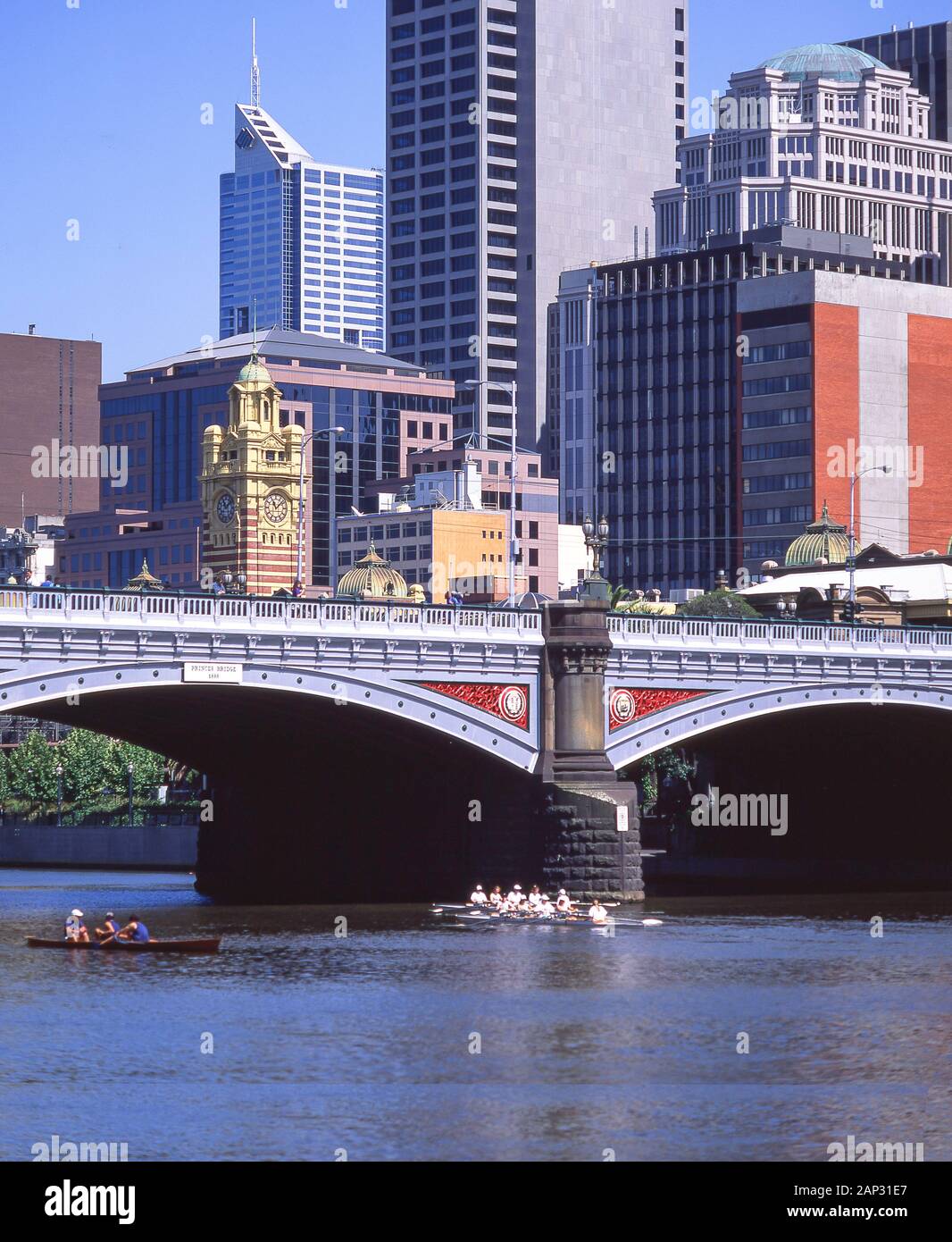 City and Princes Bridge across Yarra River, Melbourne, Victoria, Australia Stock Photo