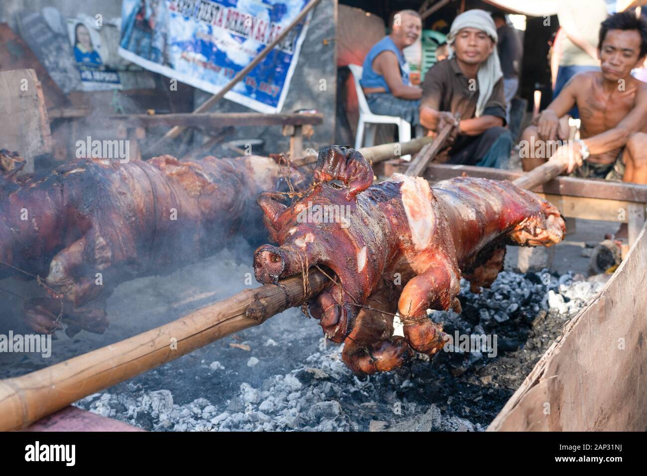 Spit roasted pig known as ‘Lechon Baboy’ in the Philippines being