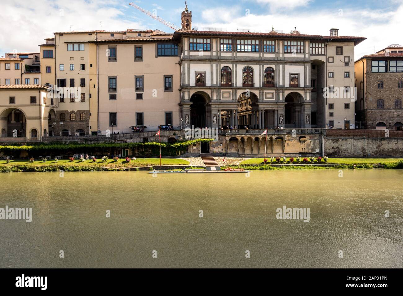 Looking over the river Amo towards to the Museo Nazionale del Bargello an Art museum that houses Renaissance sculptures including works by Michelangel Stock Photo