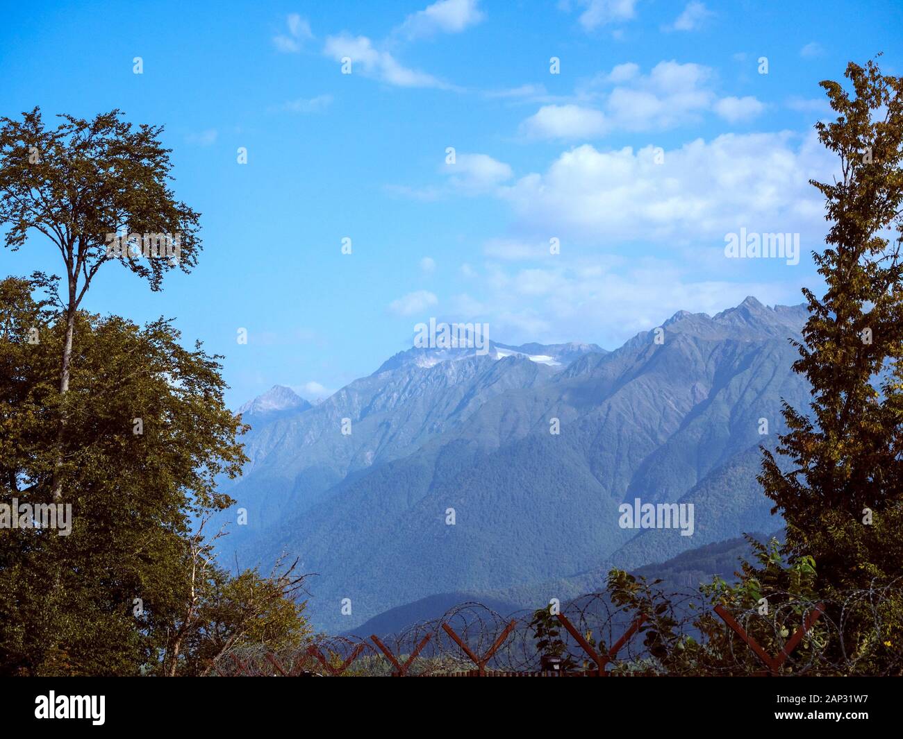 Beautiful mountains iron wire Krasnaya Polyana Sochi Stock Photo