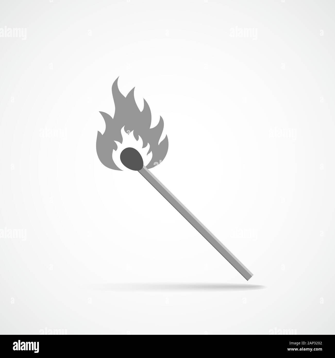 Burning match on a white background. Vector illustration. Match with