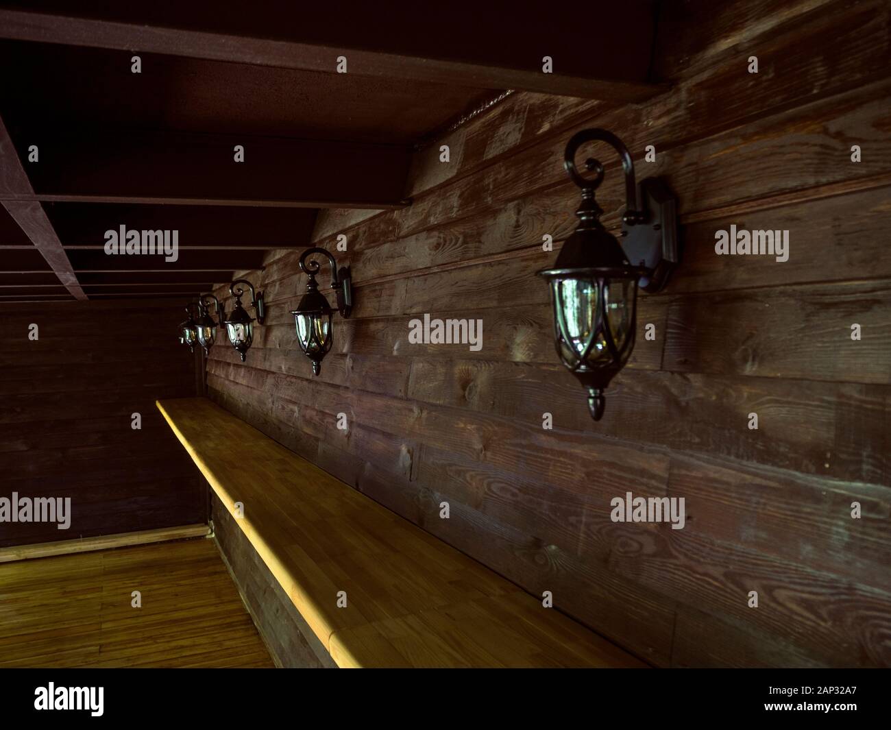 Sconce On A Wooden Wall In The Cafe Krasnaya Polyana Sochi Stock