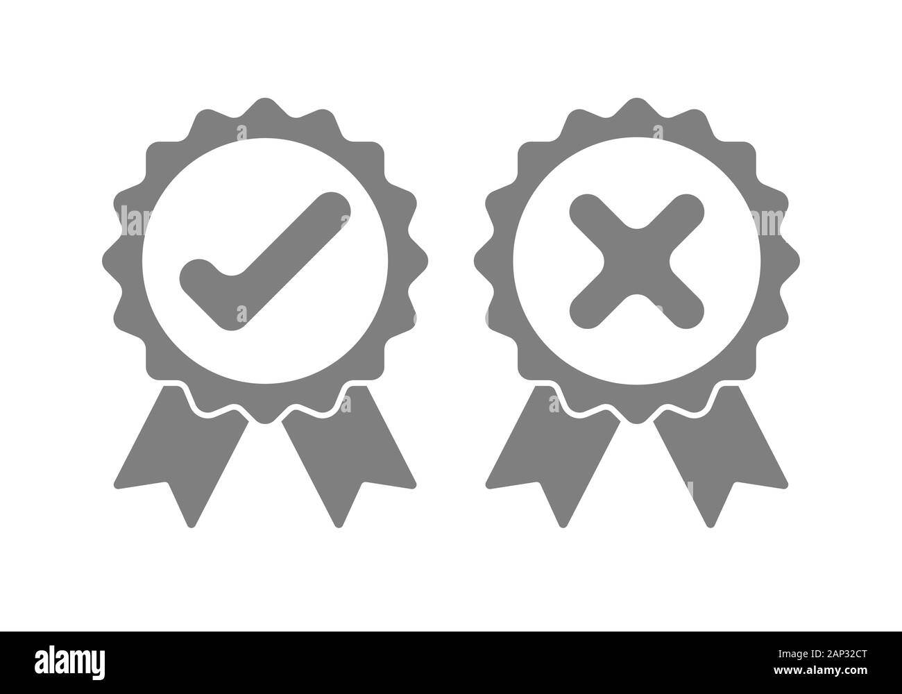 Gray approved and rejected icons. Check mark and cross mark on white background. Vector illustration. Stock Vector