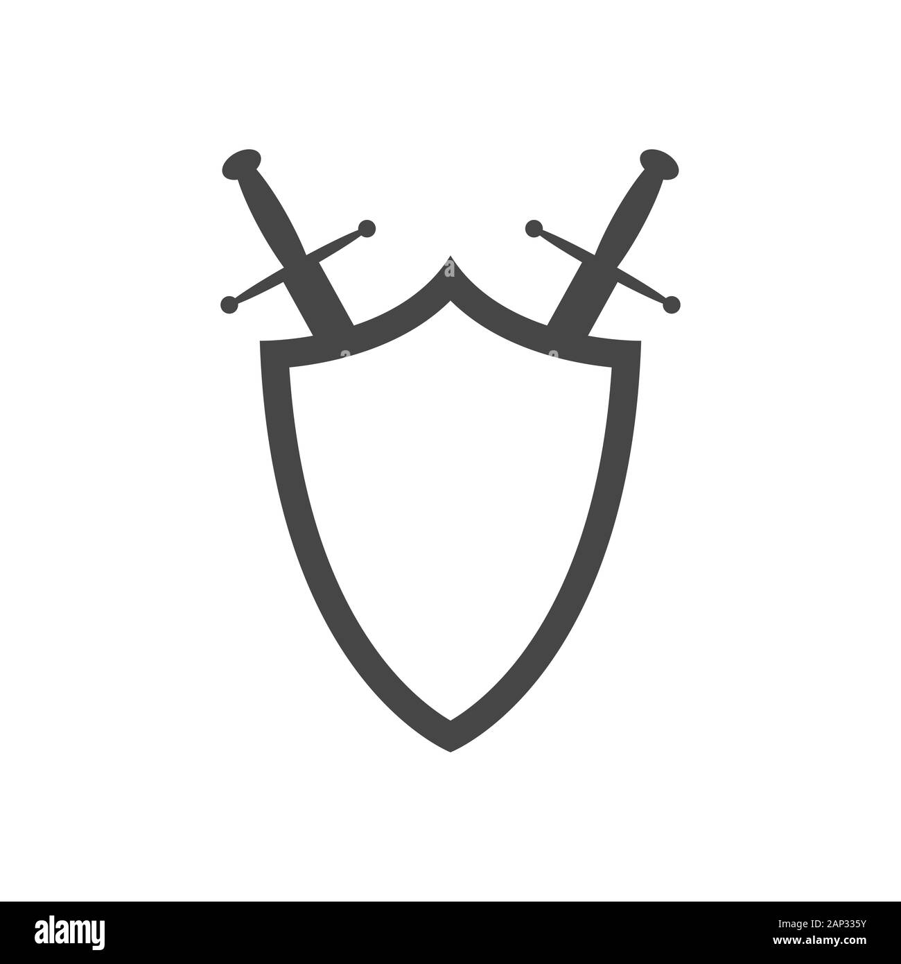 Black shield and swords in flat design. Shield and sword icon. Vector ...