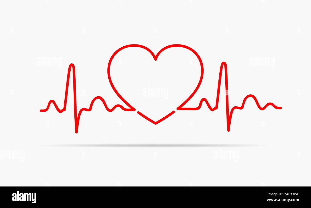 Red heart icon with sign heartbeat. Vector illustration. Heart sign in ...
