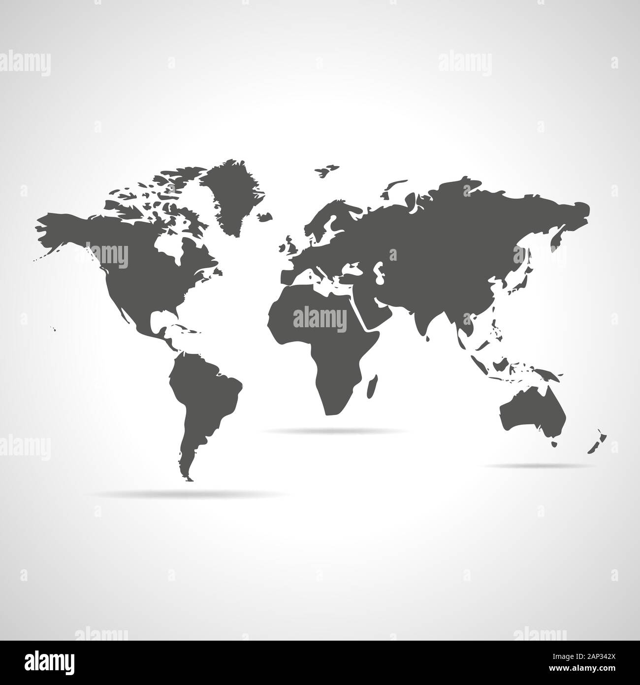 Gray World Map. Vector illustration. Flat World Map with shadow on ...