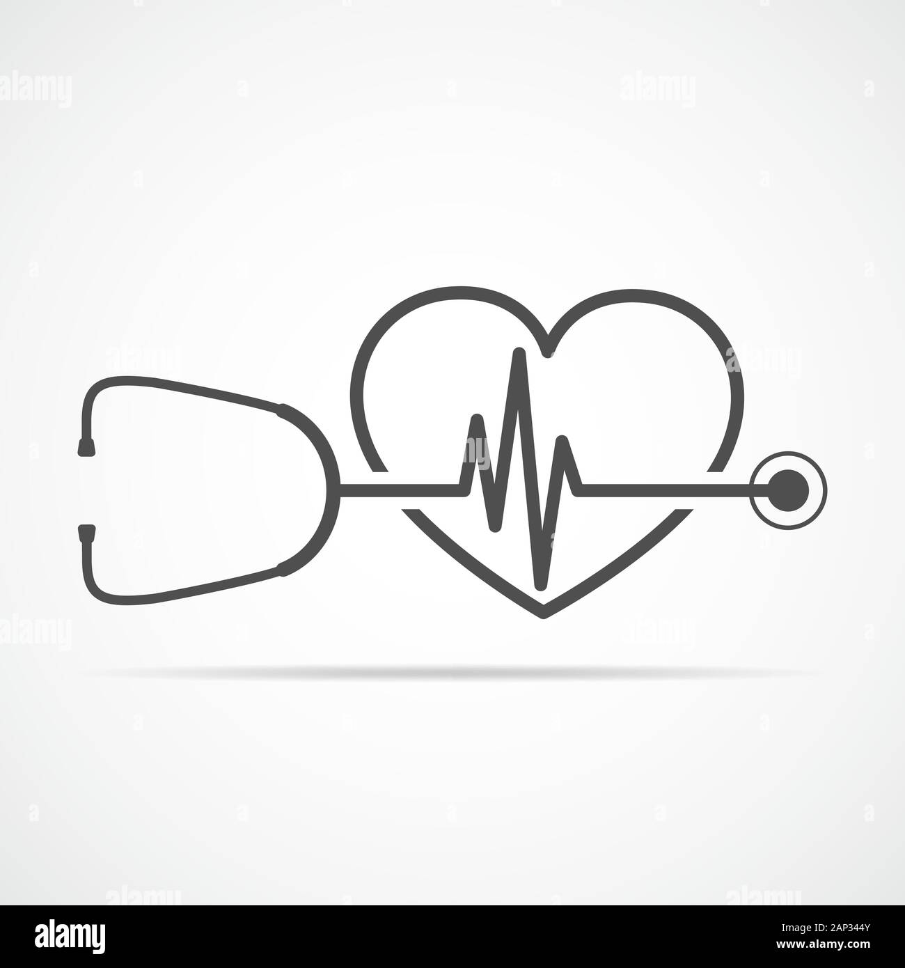 Stethoscope in shape of electrocardiogram. Vector illustration. Stethoscope,  heartbeat sign and a silhouette of the heart Stock Vector Image & Art -  Alamy