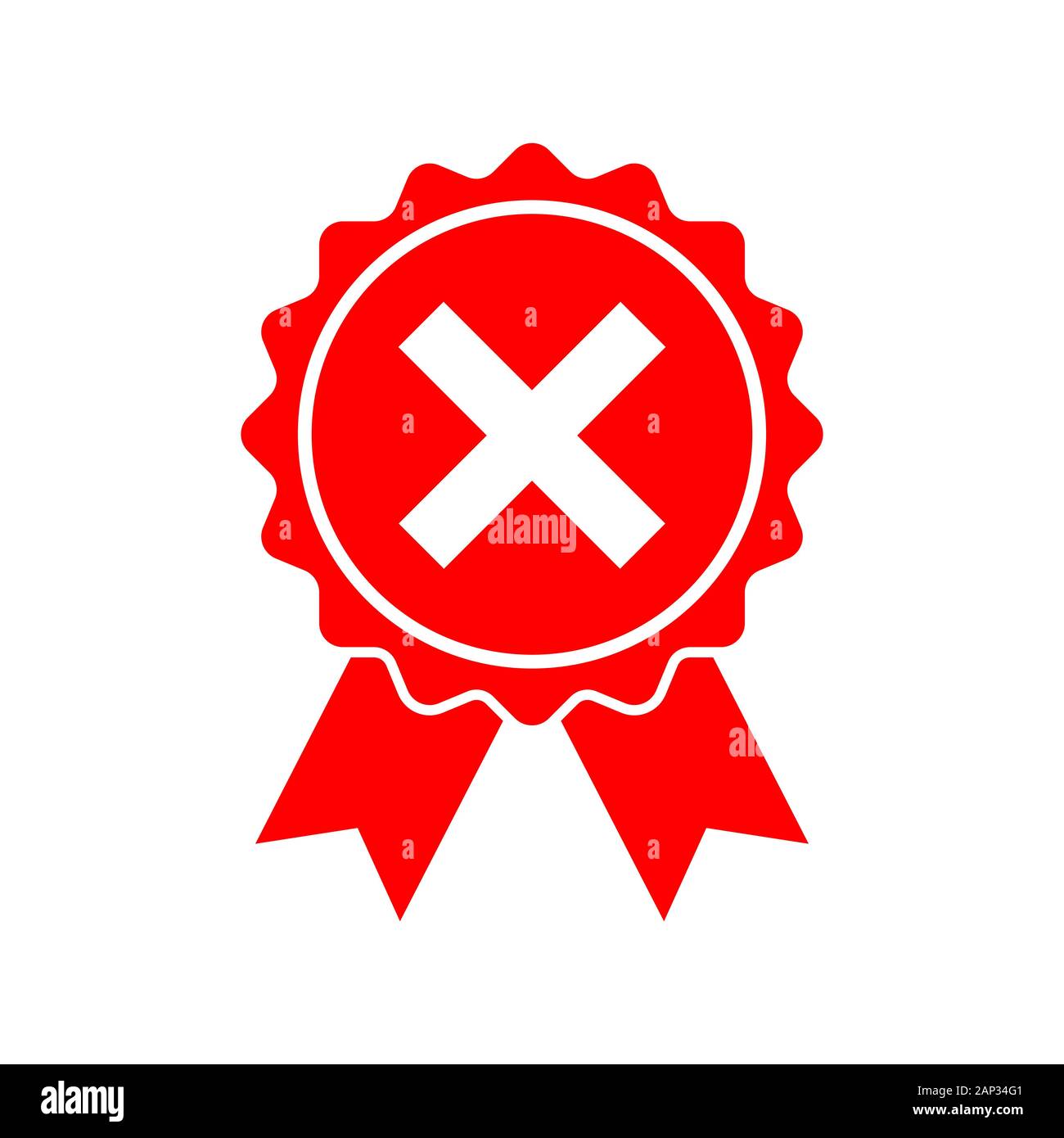 Red reject icon in flat design. Cross mark on light background. Vector illustration. Stock Vector