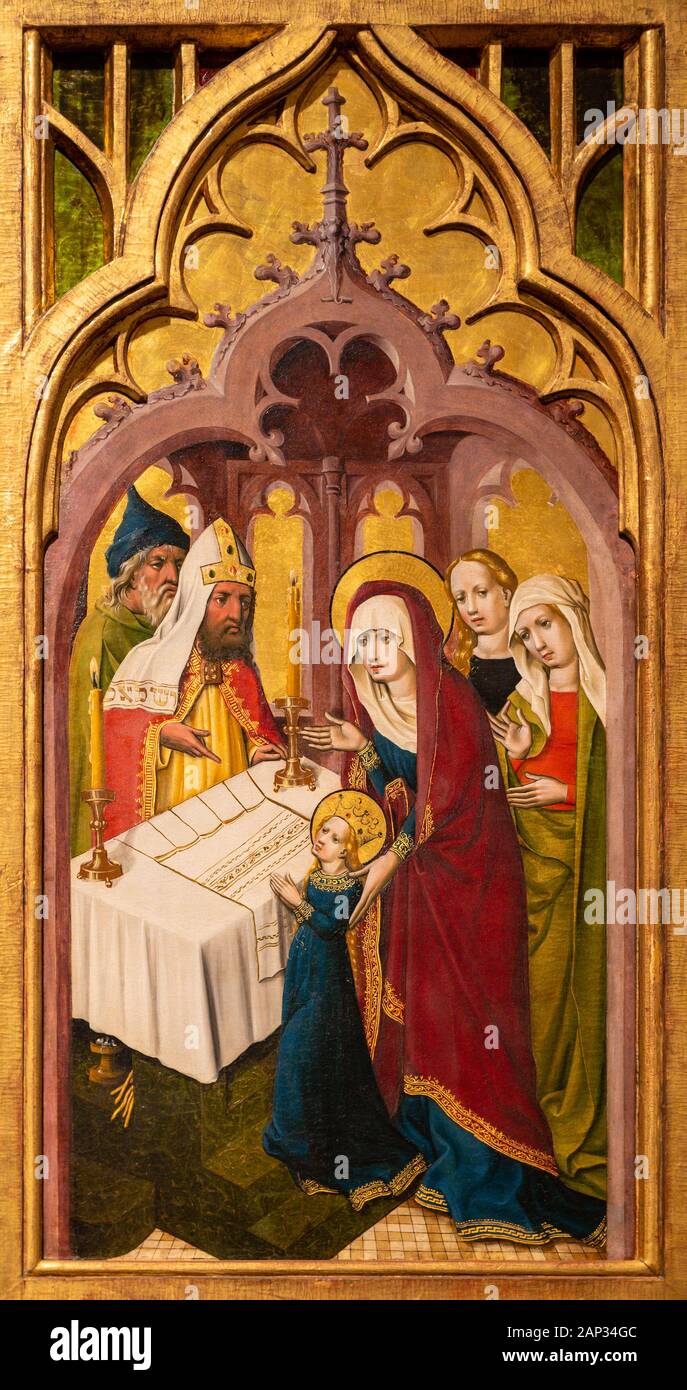 The Presentation of the Virgin Mary in the Temple. c. 1445. Painting on fir. By the Master of the Lichtenstein Castle. Stock Photo