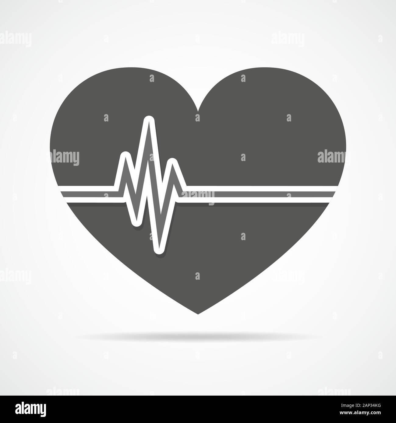 Gray heart icon with sign of heartbeat in flat design. Vector ...