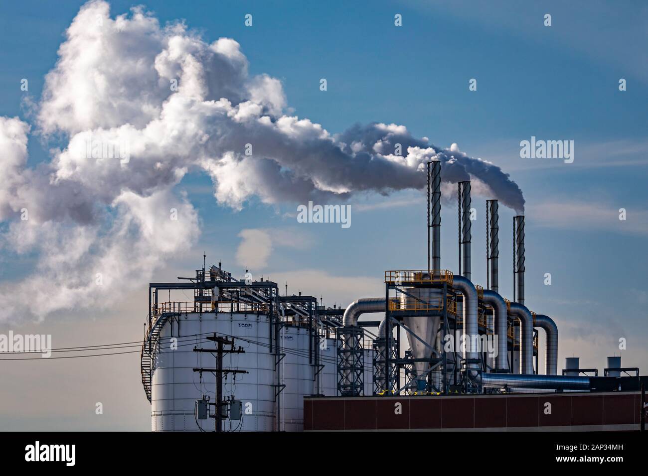 Detroit, Michigan - The Biosolids Dryer Facility at the Great Lakes Water Authority's sewage treatment plant. The plant uses heat to evaporate water f Stock Photo