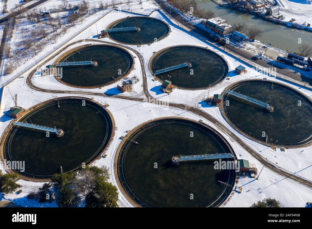 Detroit, Michigan - The Great Lakes Water Authority's sewage treatment plant, which serves Detroit and 76 other southeastern Michigan communities. The Stock Photo