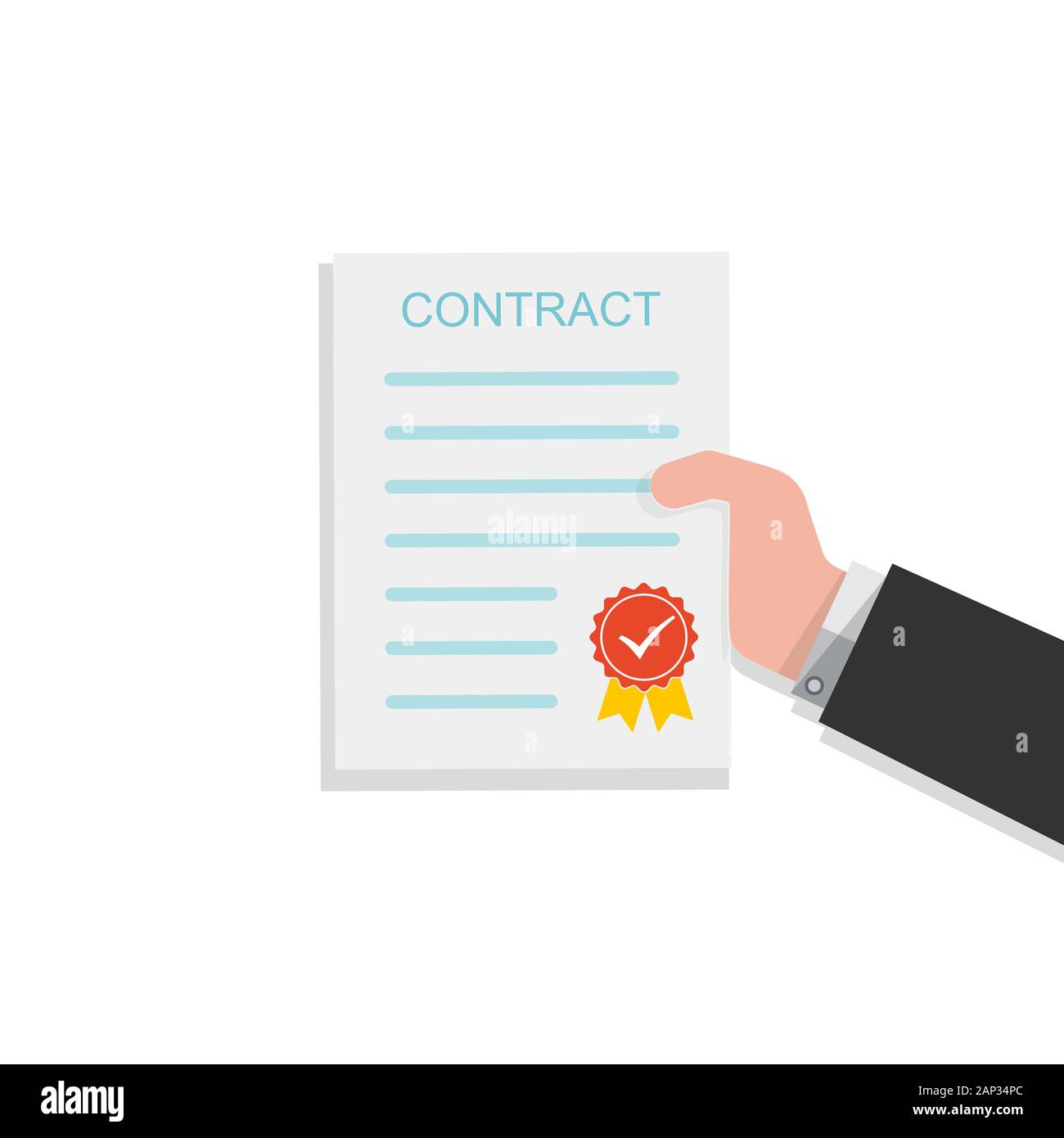 The paper contract in the hand in flat design. Vector illustration ...