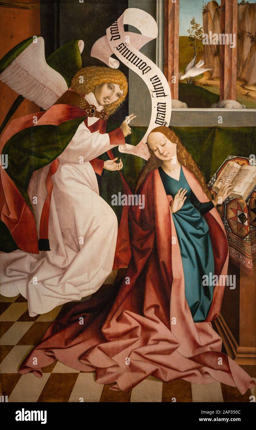 Annunciation. c. 1490/91. Painting on spruce. By Rueland Frueauf the Elder (c. 1440/50 – 1507) Stock Photo