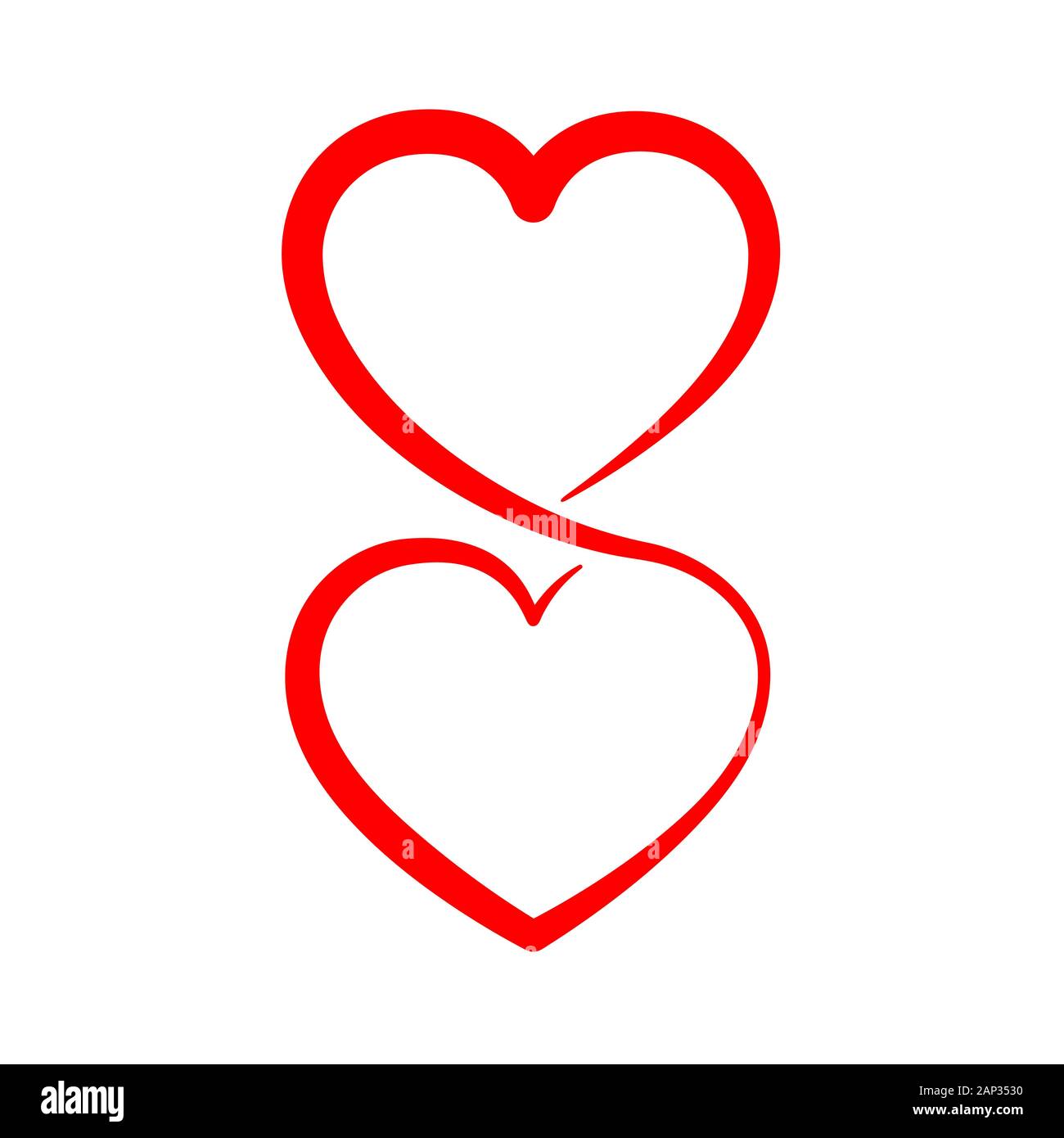 Two linear hearts connected among themselves. Vector illustration. Red hearts as a symbol of love. Stock Vector