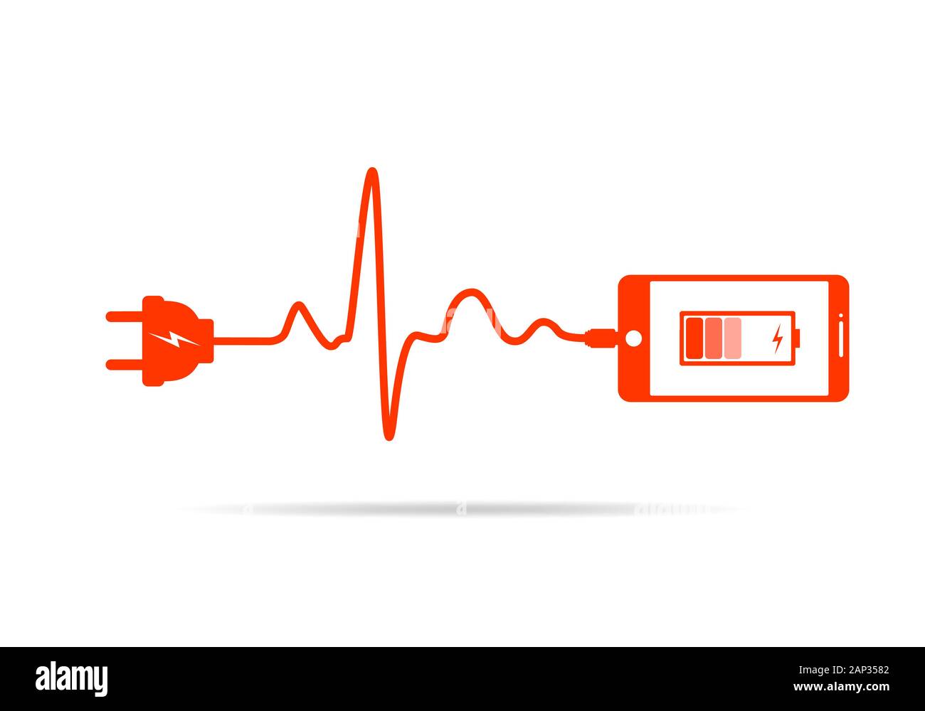 Smartphone charging connect to power plug. Charging a mobile phone with
