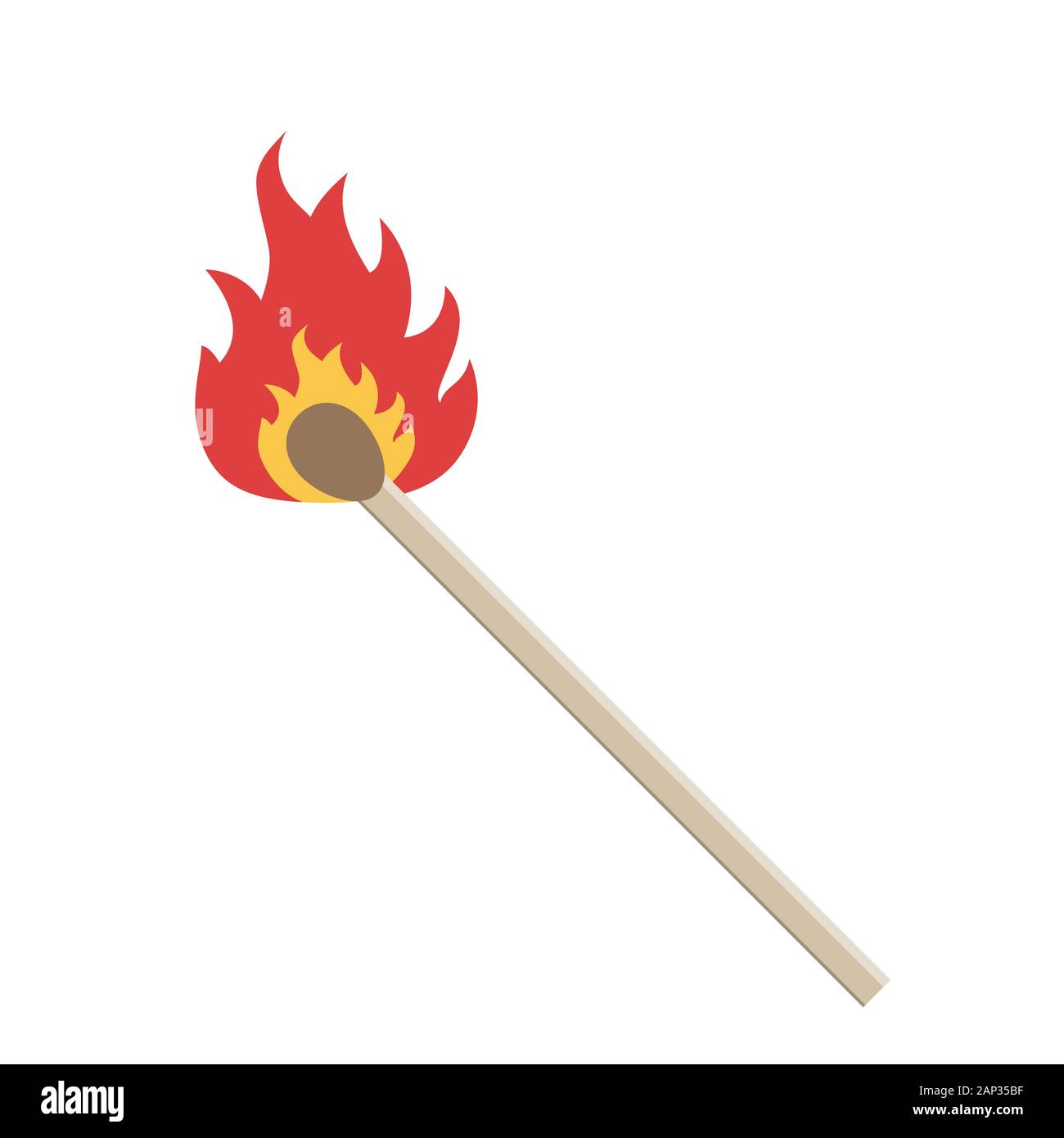 Burning match on a white background. Vector illustration. Match with