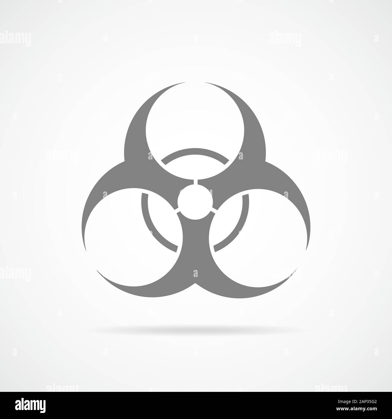 Biohazard icon in flat design. Vector illustration. Gray symbol of biohazard, isolated on white background. Stock Vector