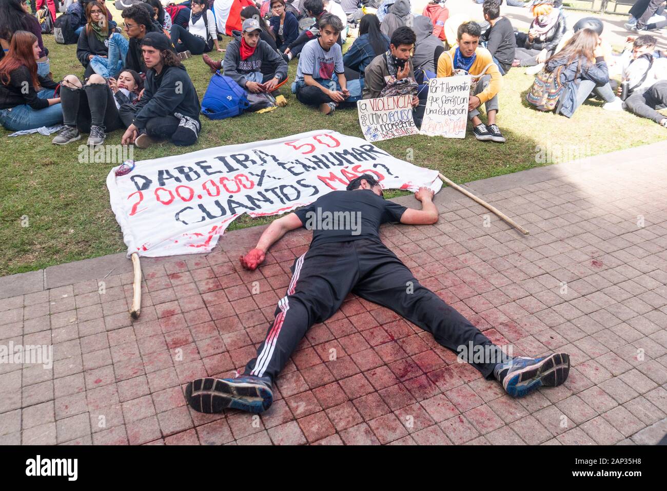 A representation of a dead person on the march of December 19 in the national strike. Stock Photo