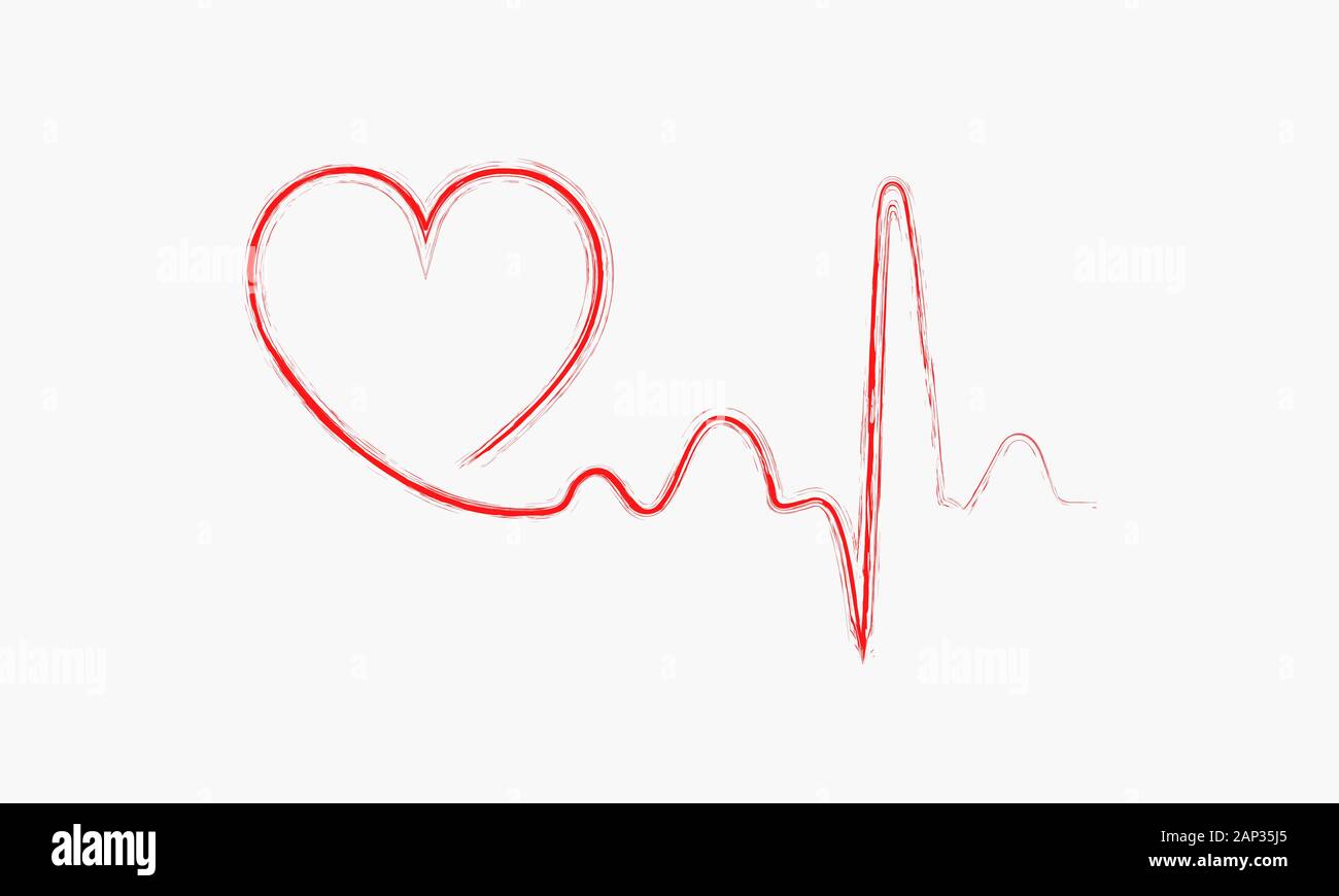 Red heart icon with sign heartbeat. Vector illustration. Heart sign in ...