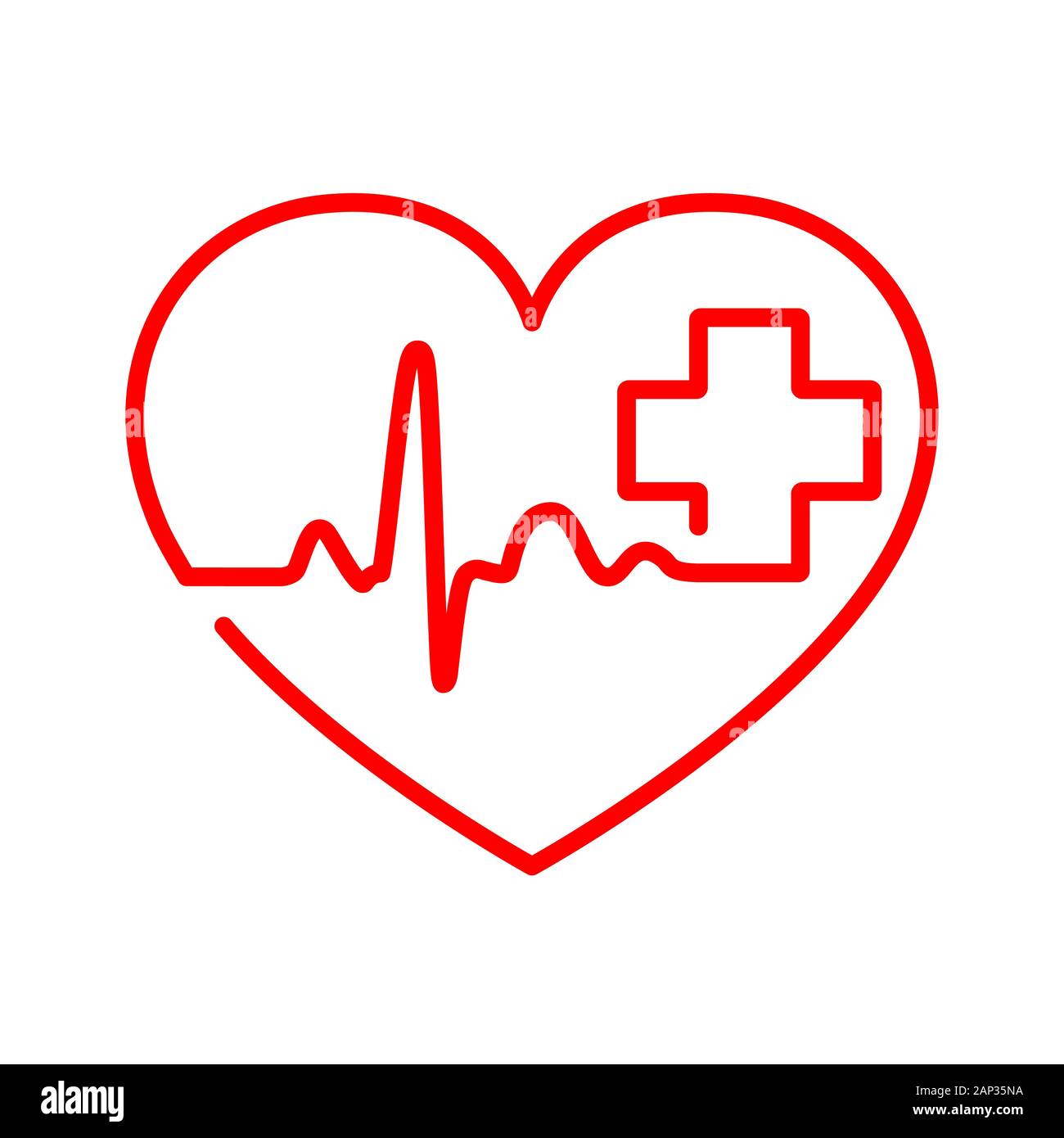 Red heart with heartbeat sign and with cross. Vector illustration ...