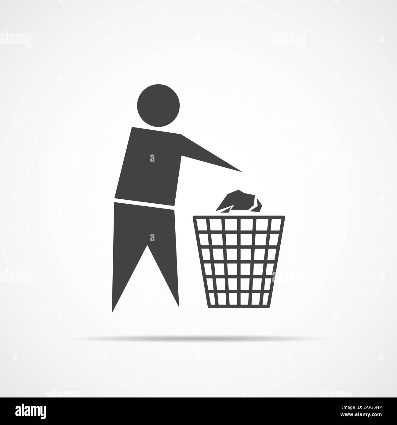 Trash bin or trash can with human figure. Black trash icon, isolated on