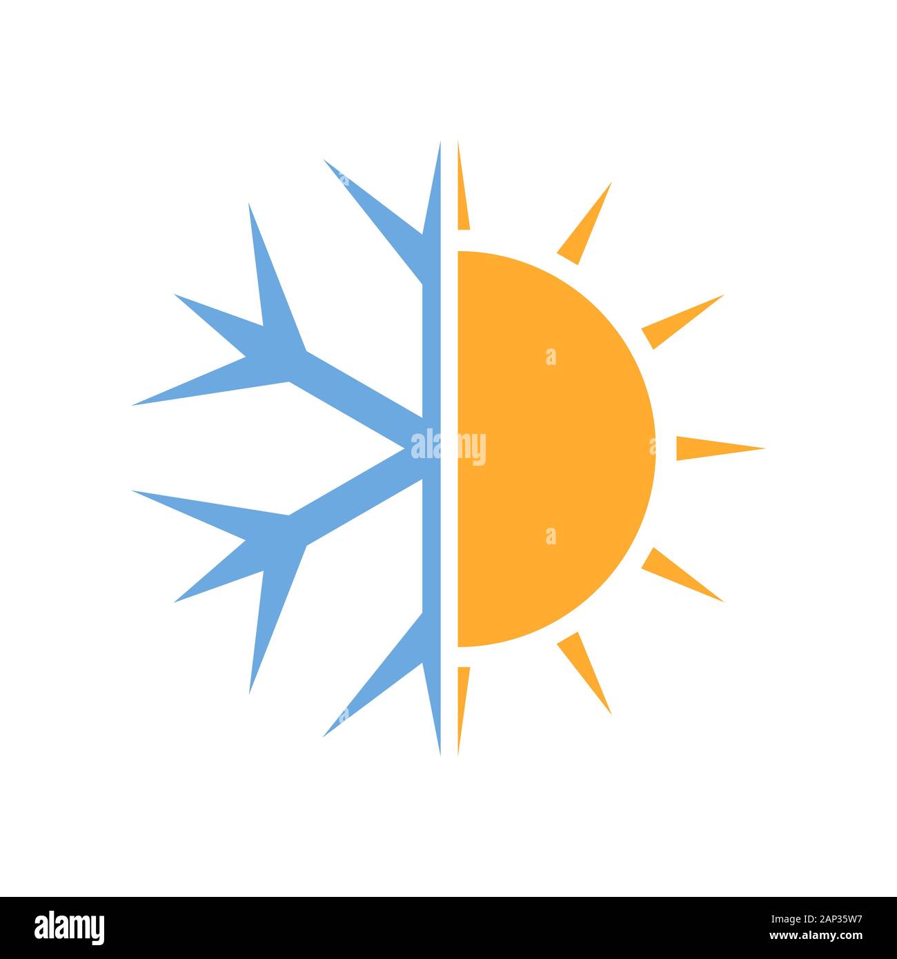 Sun and snowflake symbol of air conditioner. Vector illustration. Hot