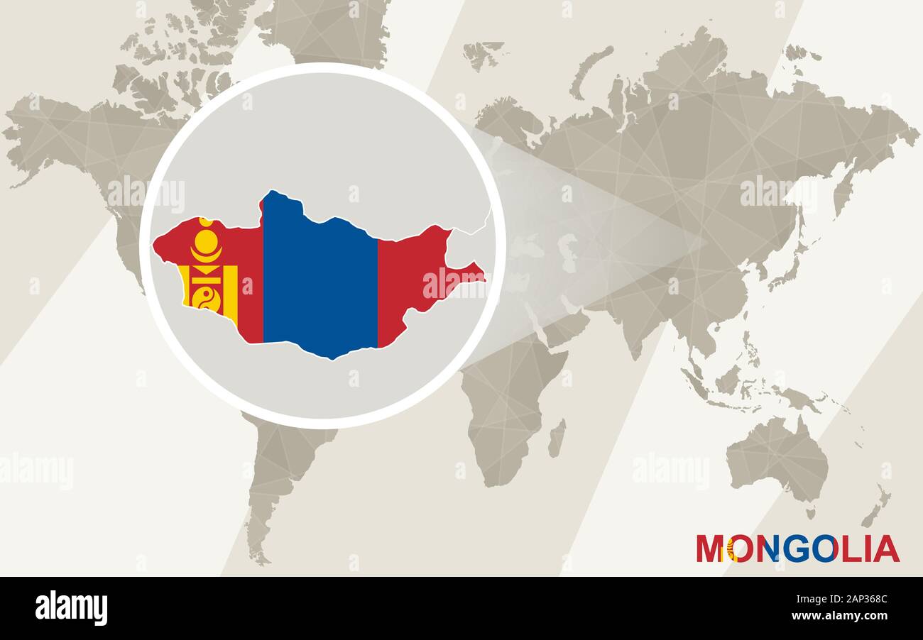 Zoom on Mongolia Map and Flag. World Map. Stock Vector
