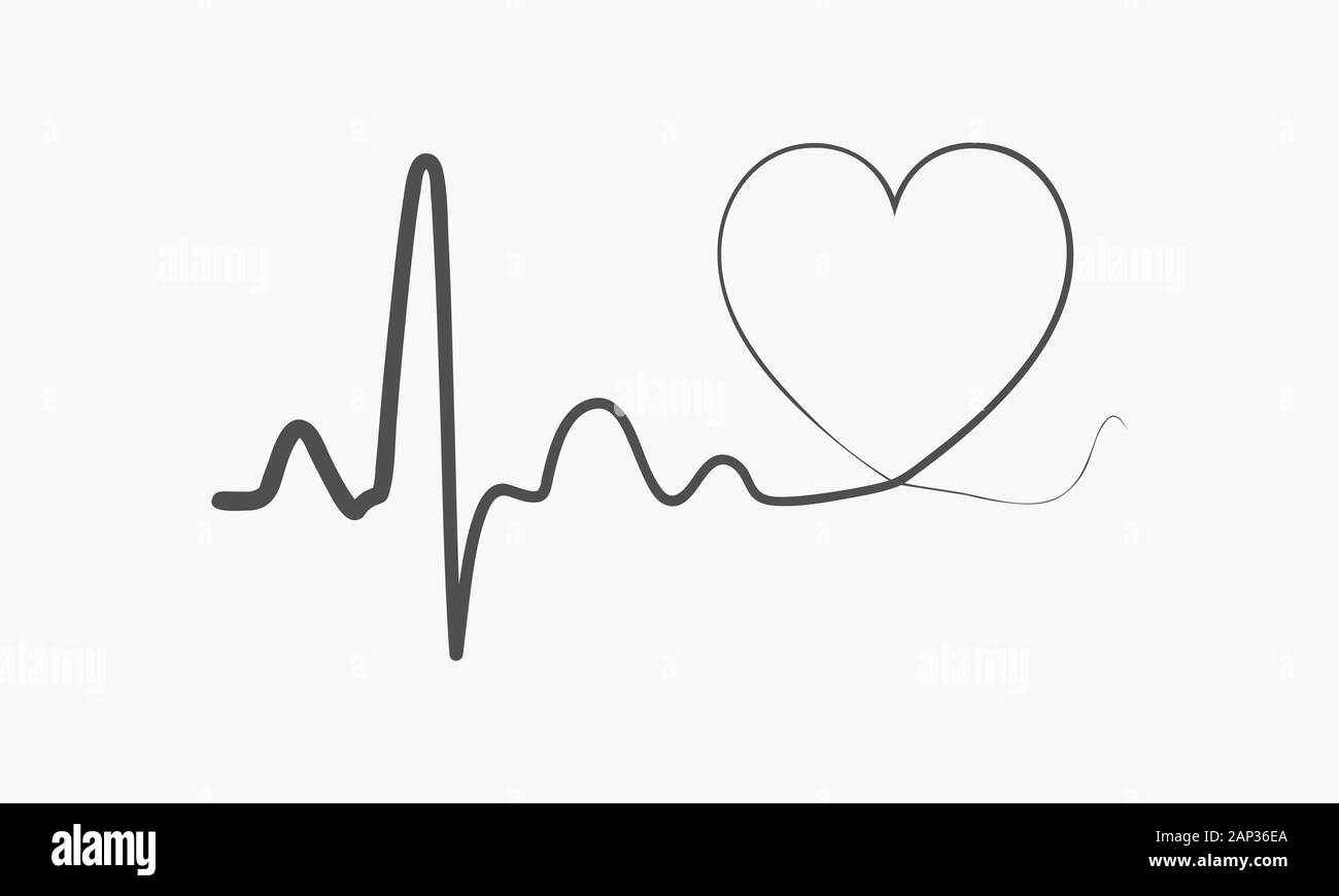 Gray heart icon with sign heartbeat. Vector illustration. Heart sign in ...