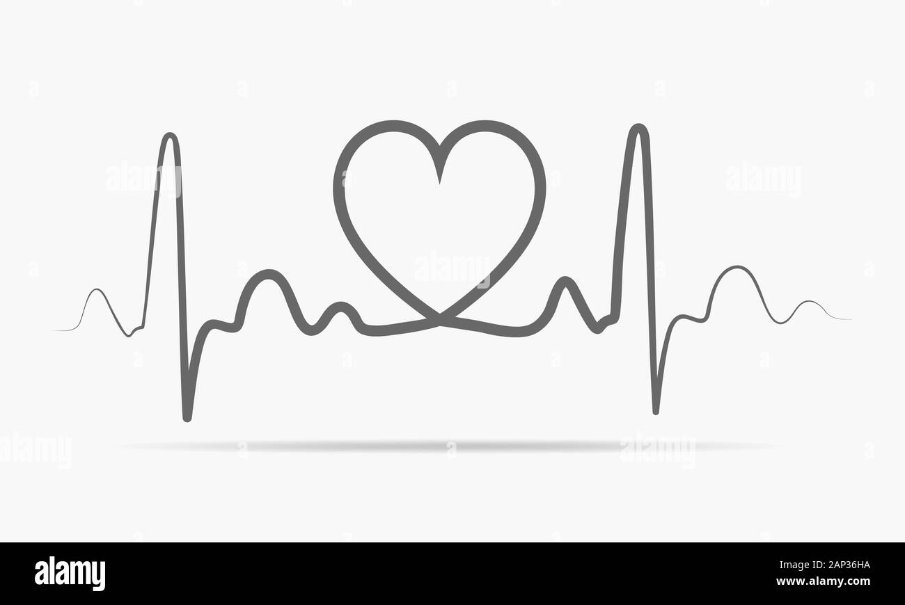 Gray heart icon with sign heartbeat. Vector illustration. Heart sign in ...