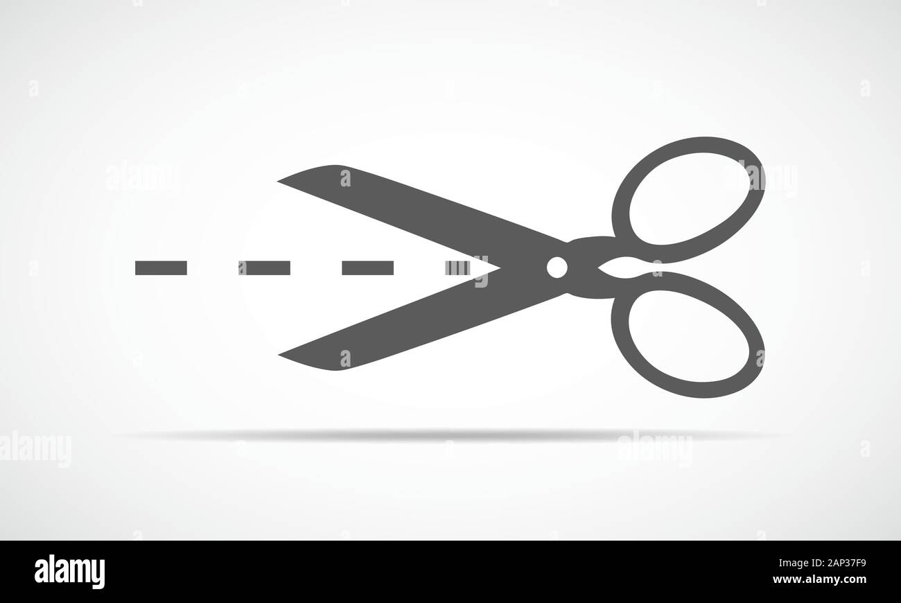 Scissors icon in flat design. Vector illustration. Scissors with cut lines isolated on light background Stock Vector