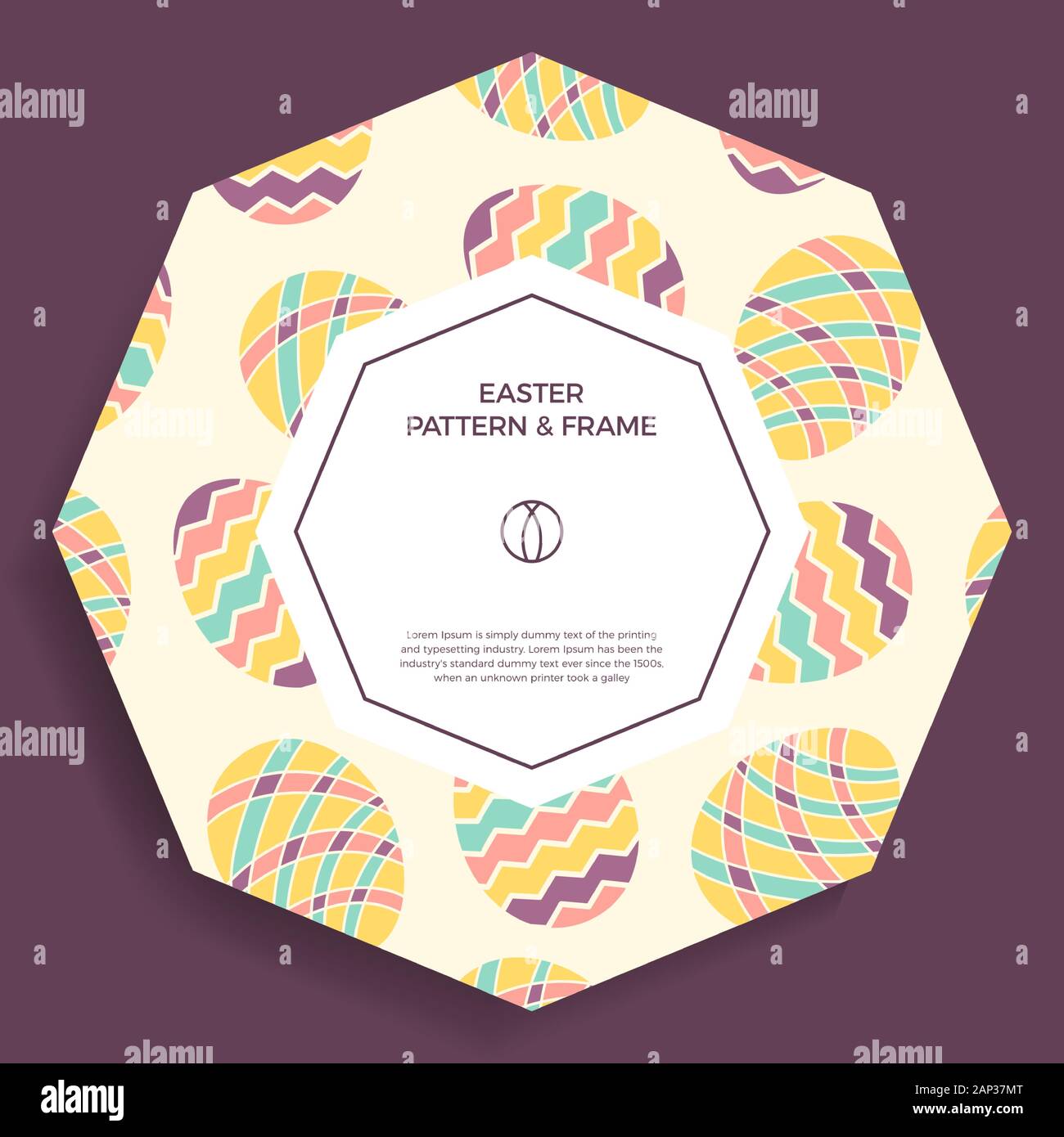 Easter egg banner. Colorful Hand Drawn Frame Border with doodle eggs and Abstract Geometric Shape. Decorative Outlined Vector Illustration. Easter Des Stock Vector