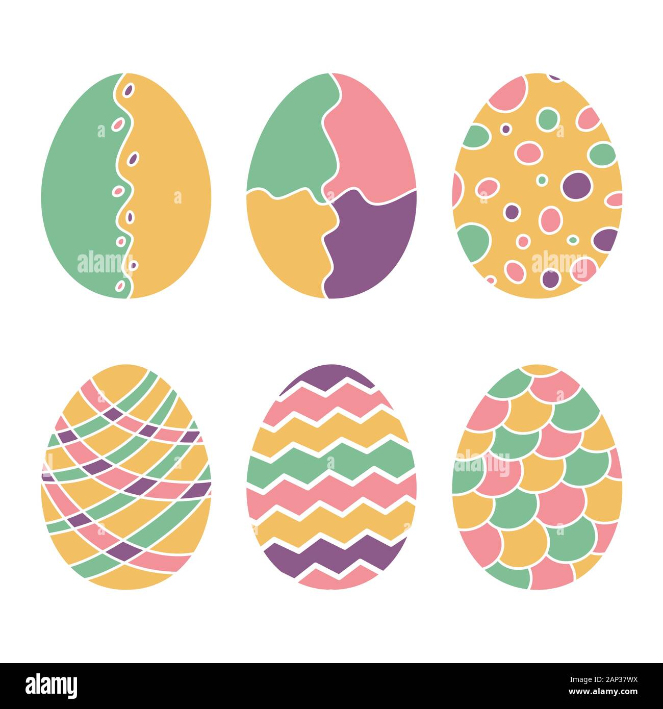 Easter eggs. Hand drawn decorative egg colorful set vector illustration ...