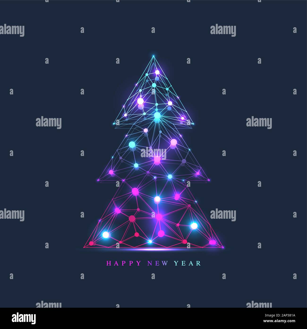 Christmas and 2020 New Year banner with tree background. Design element with connected lines and dots for greeting card, presentations, postcard Stock Vector