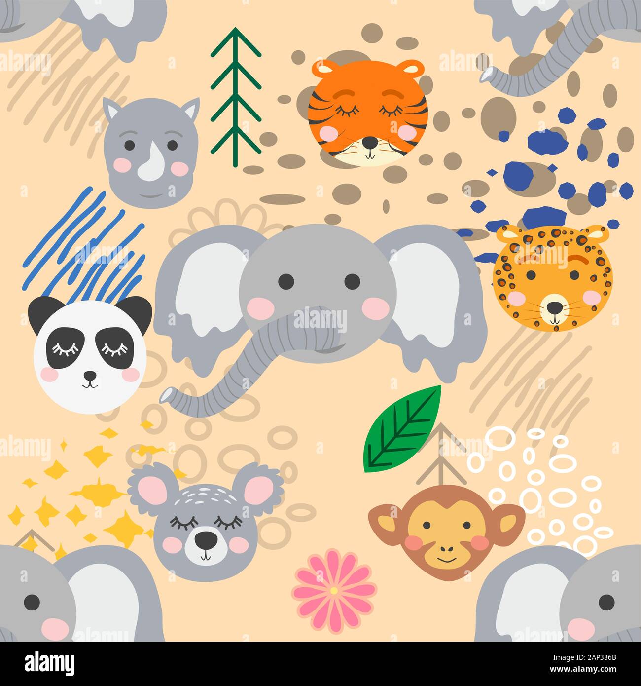 forest animal seamless pattern. hand drawn illustration Stock Vector ...