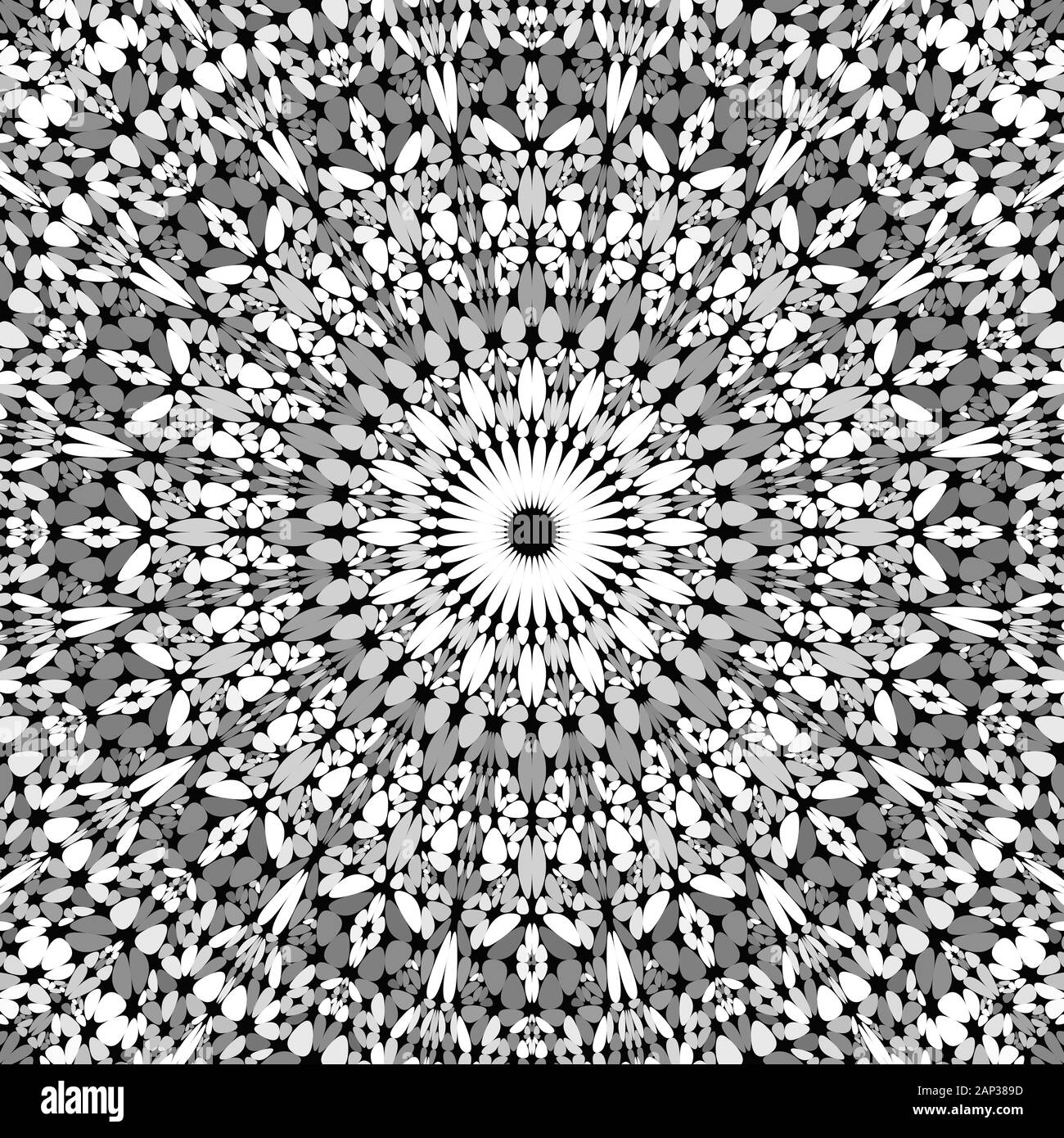 Grey gravel mosaic mandala pattern background - abstract symmetrical vector ornament wallpaper graphic Stock Vector