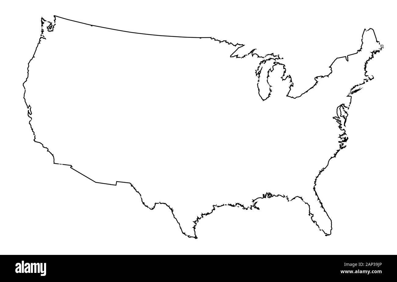 An outline silhouette map of The United States of America over a white