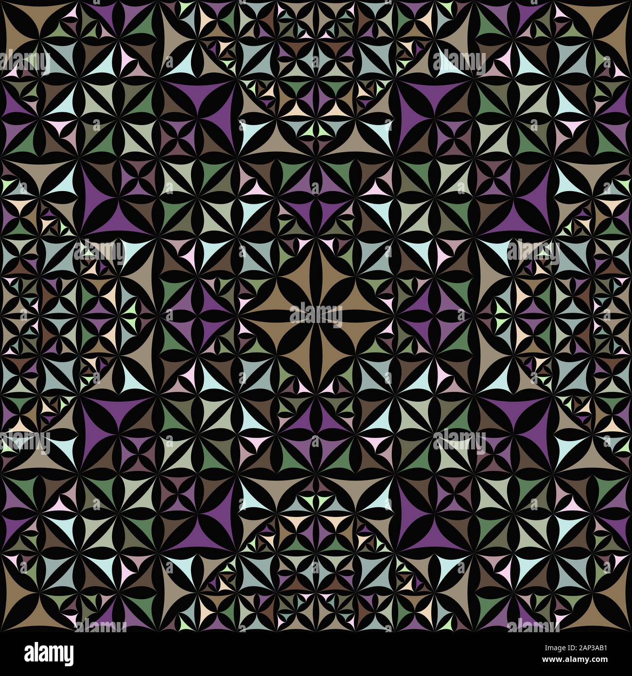 Colorful abstract seamless curved triangle mosaic kaleidoscope