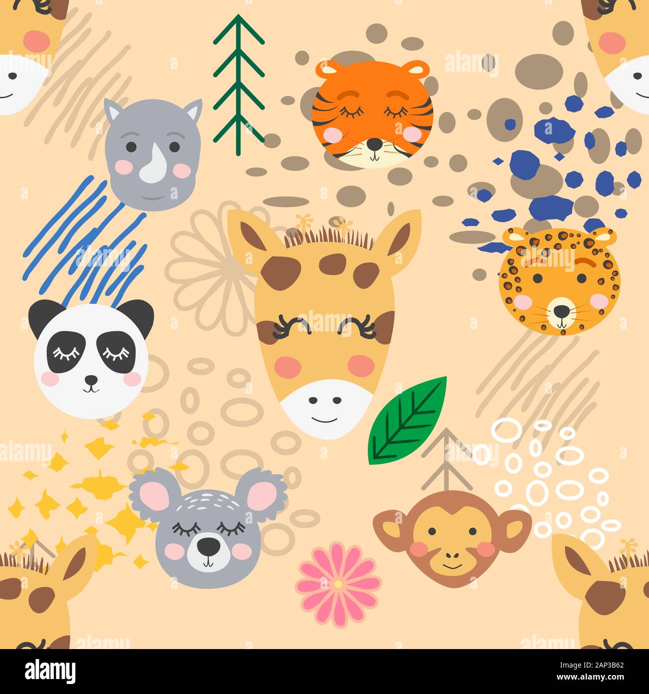 forest animal seamless pattern. hand drawn illustration Stock Vector ...