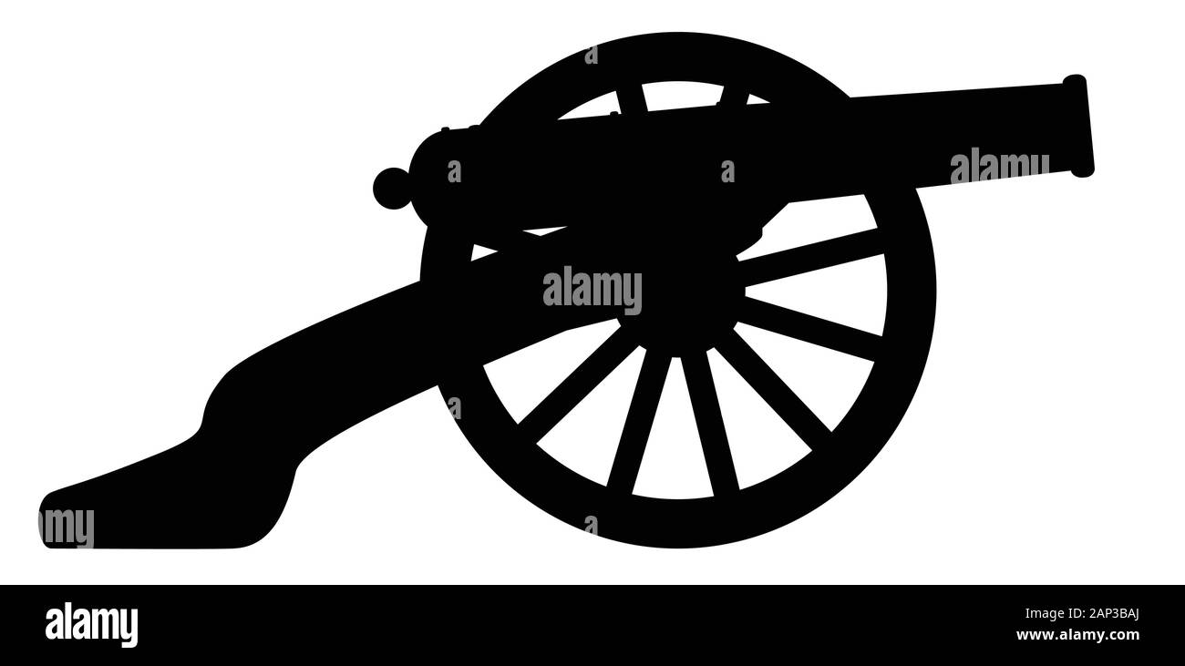 Typical American civil war cannon gun in silhouette isolated on a white background Stock Vector